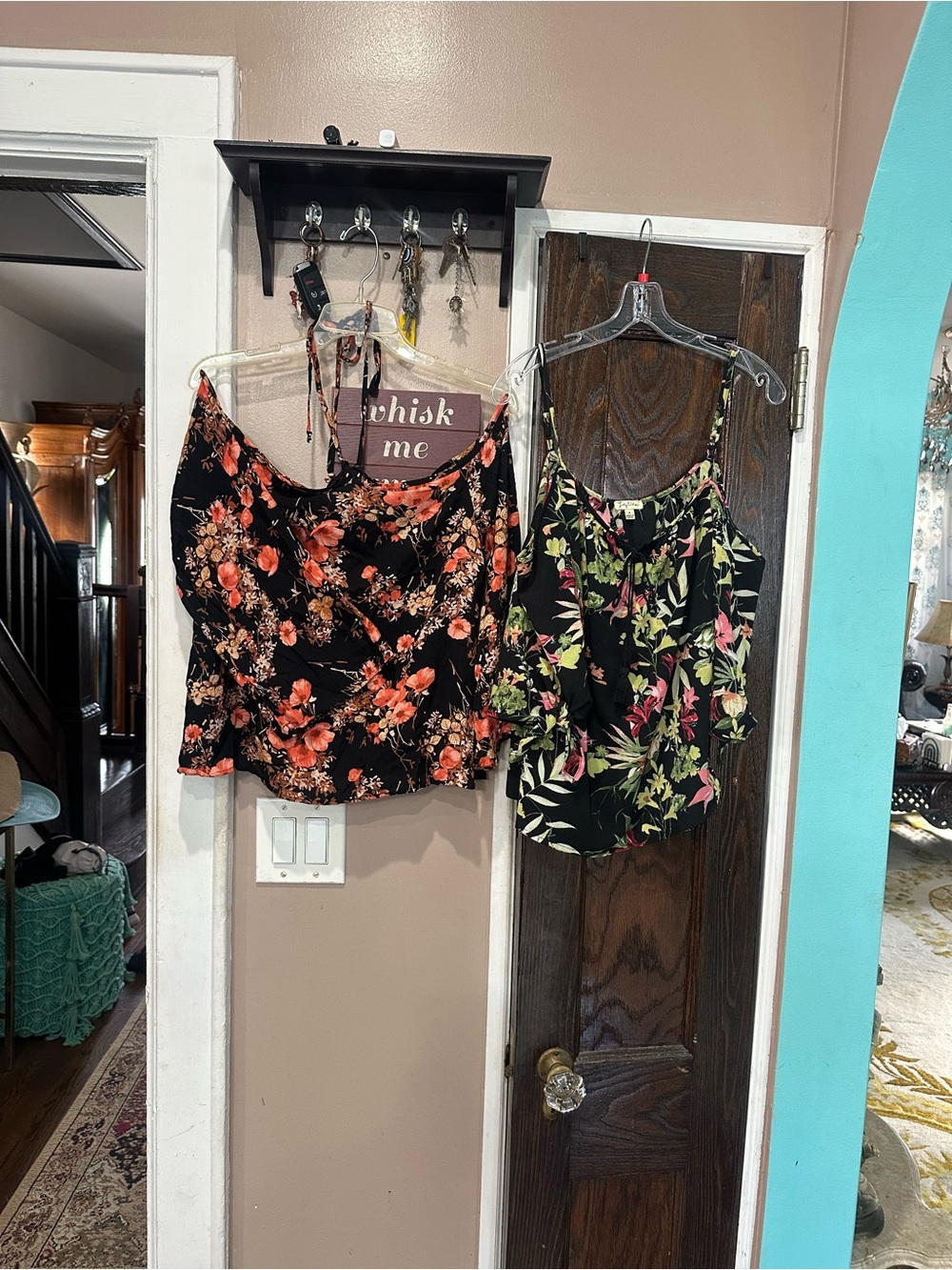 Two Floral Print Cold Shoulder Tops